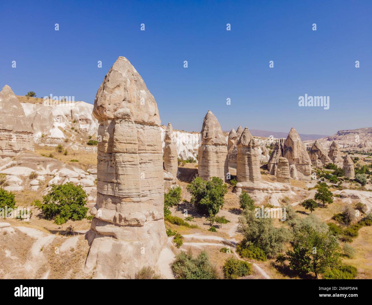 Formazioni geologiche uniche in Love Valley in Cappadocia, popolare destinazione di viaggio in Turchia Foto Stock