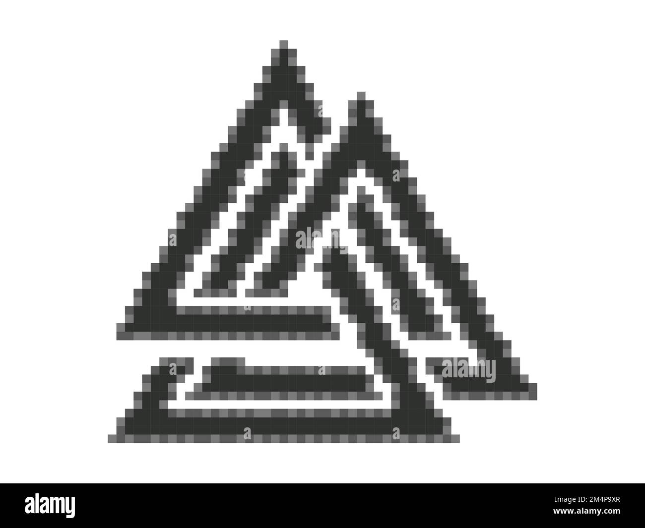Valknut è un simbolo nordico in stile pixel art. Valknut pixellato. Tessendo tre mondi. Stile dei giochi retrò a 8 bit degli anni '80s e '90s. Progettazione per ap Illustrazione Vettoriale