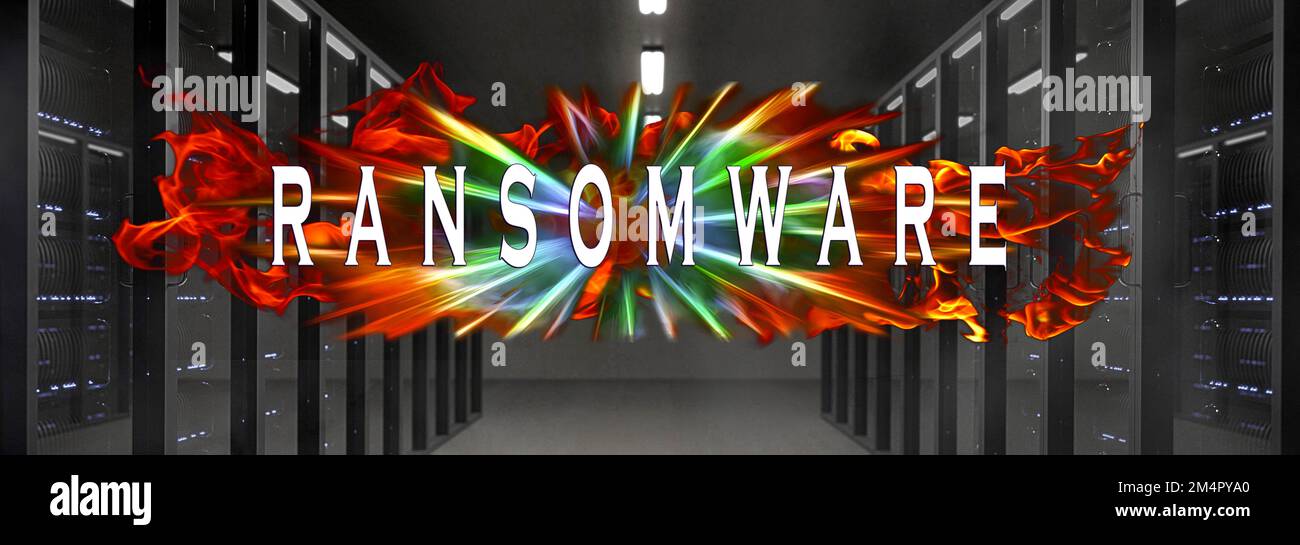 Immagine Symbol, ransomware, data center, server, sicurezza informatica, attacchi informatici in tutto il mondo, criminalità informatica, attacchi INFORMATICI digitali, economia, energia Foto Stock
