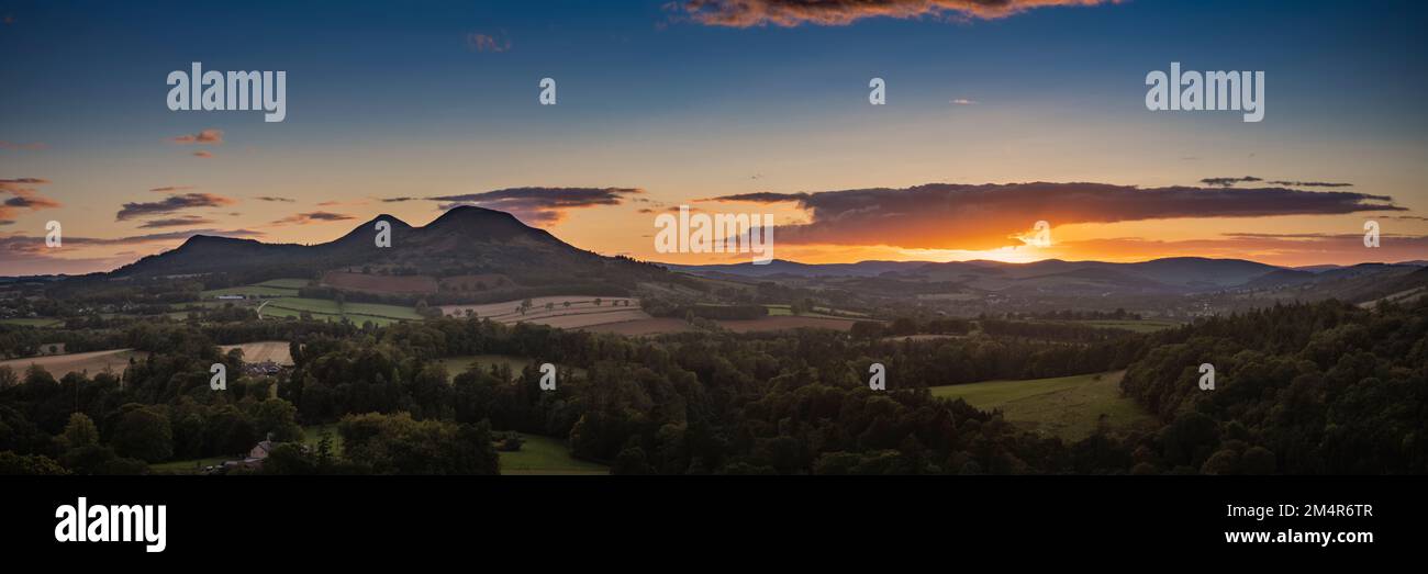 Tramonto su Scott's View, ai confini scozzesi Foto Stock