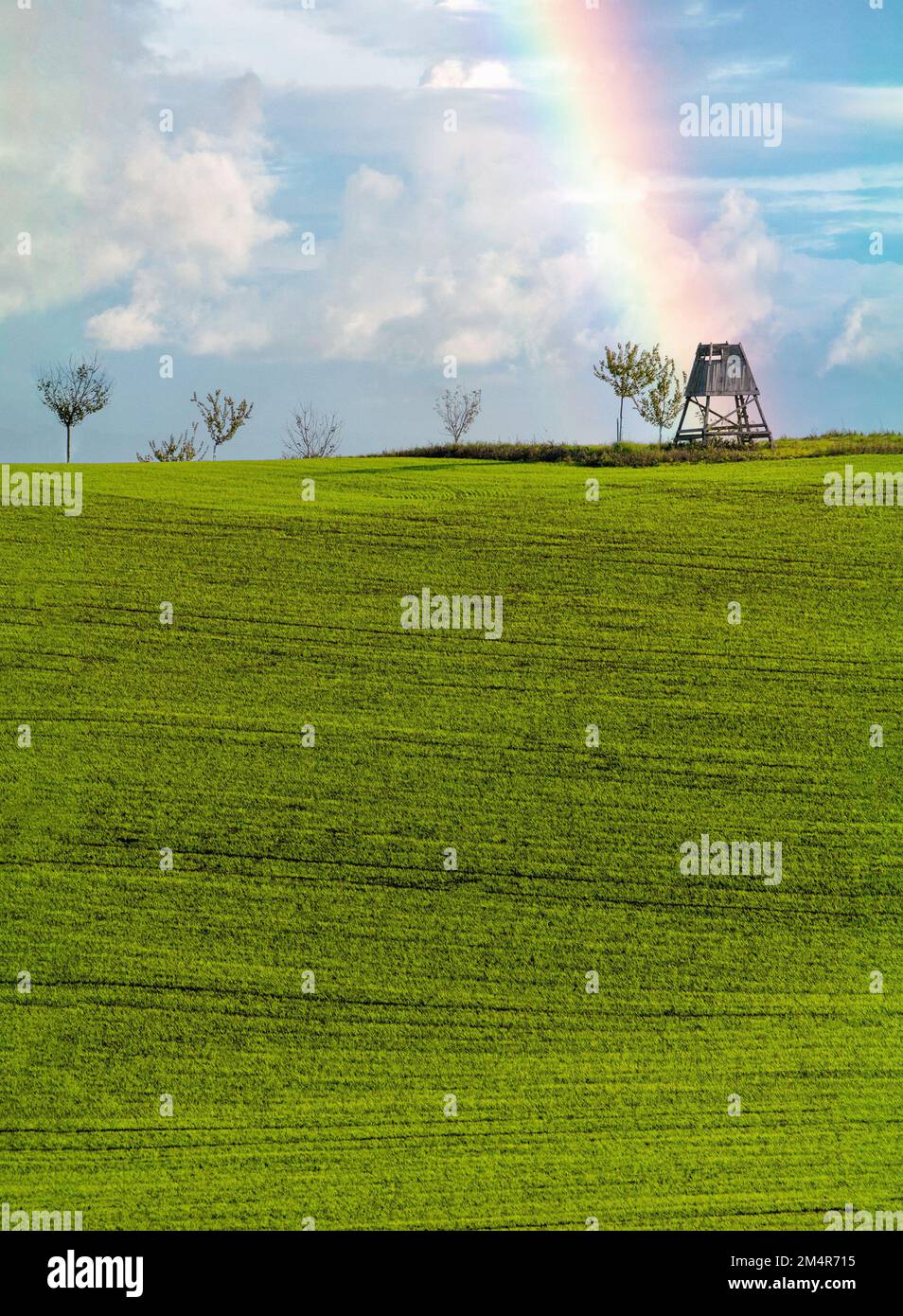 Torre di caccia al centro del campo. Kyjov, Moravia meridionale, Repubblica Ceca, Repubblica Ceca Foto Stock