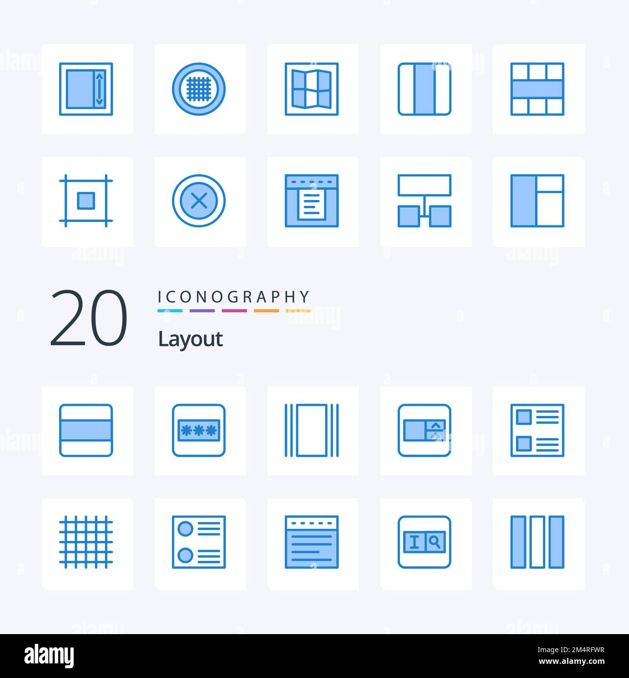 20 Layout icona colore blu Pack come campo flusso di layout casella di selezione Illustrazione Vettoriale