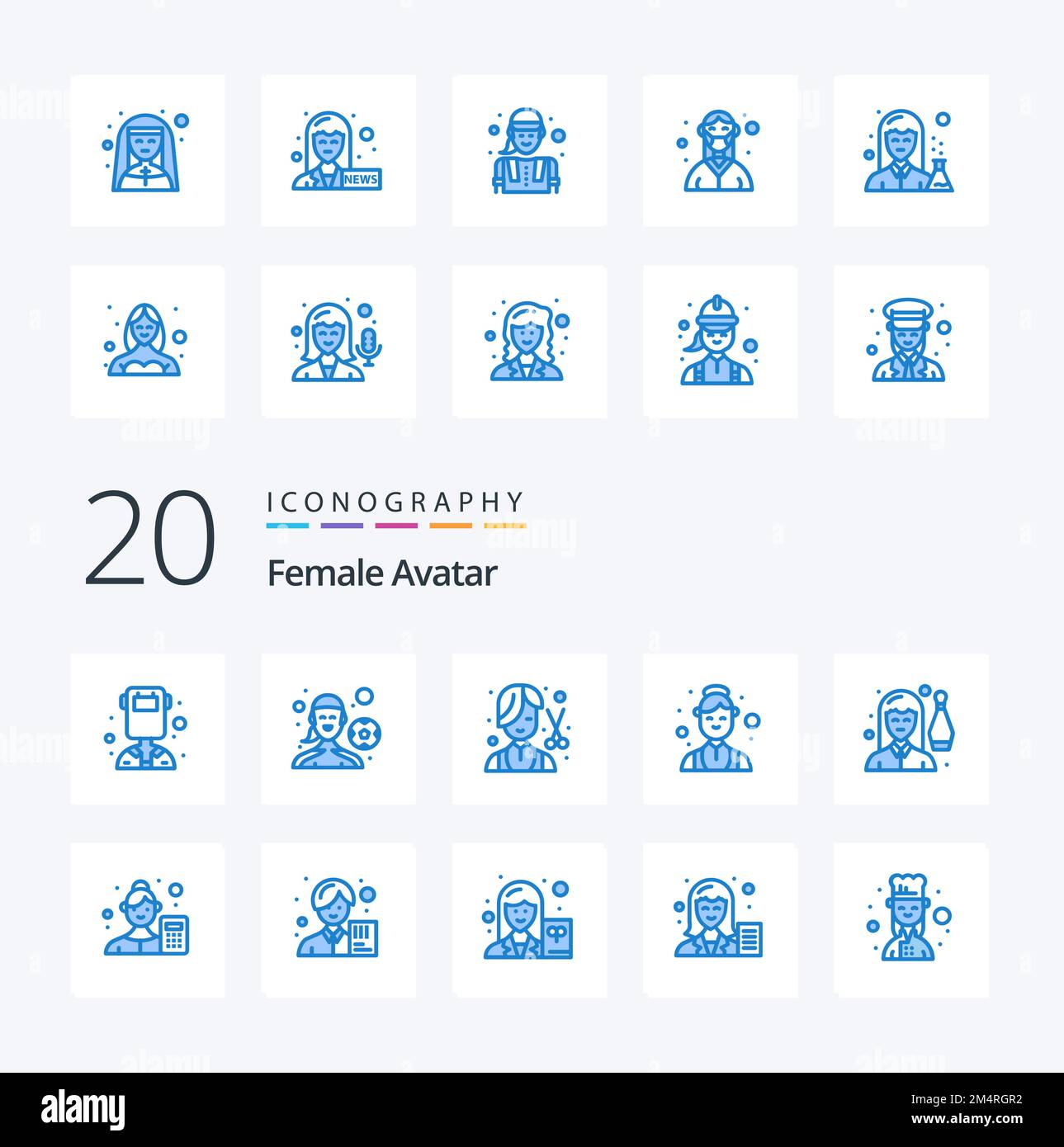 20 Avatar femmina Blue Color icona Pack come bowling salute barbiere femmina governare Illustrazione Vettoriale