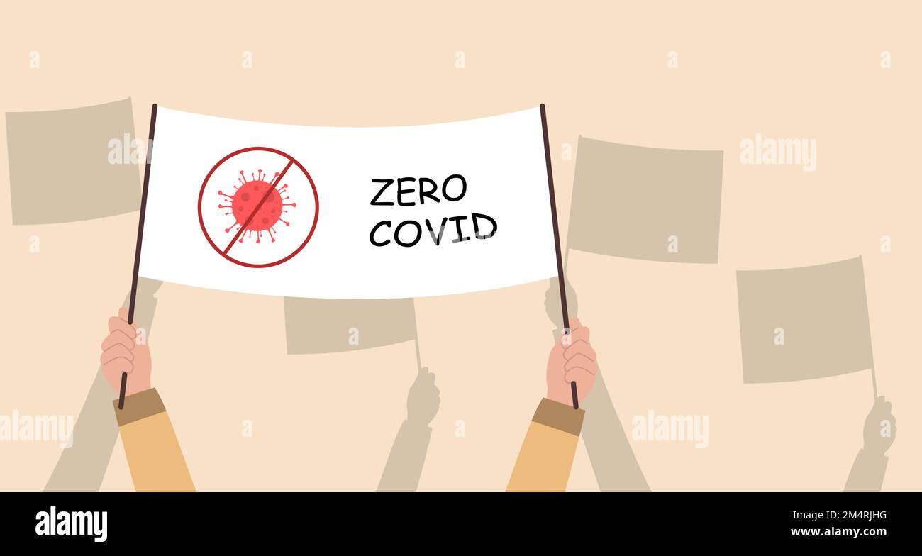 Proteste in Cina contro il blocco. Concetto zero coronavirus Illustrazione Vettoriale