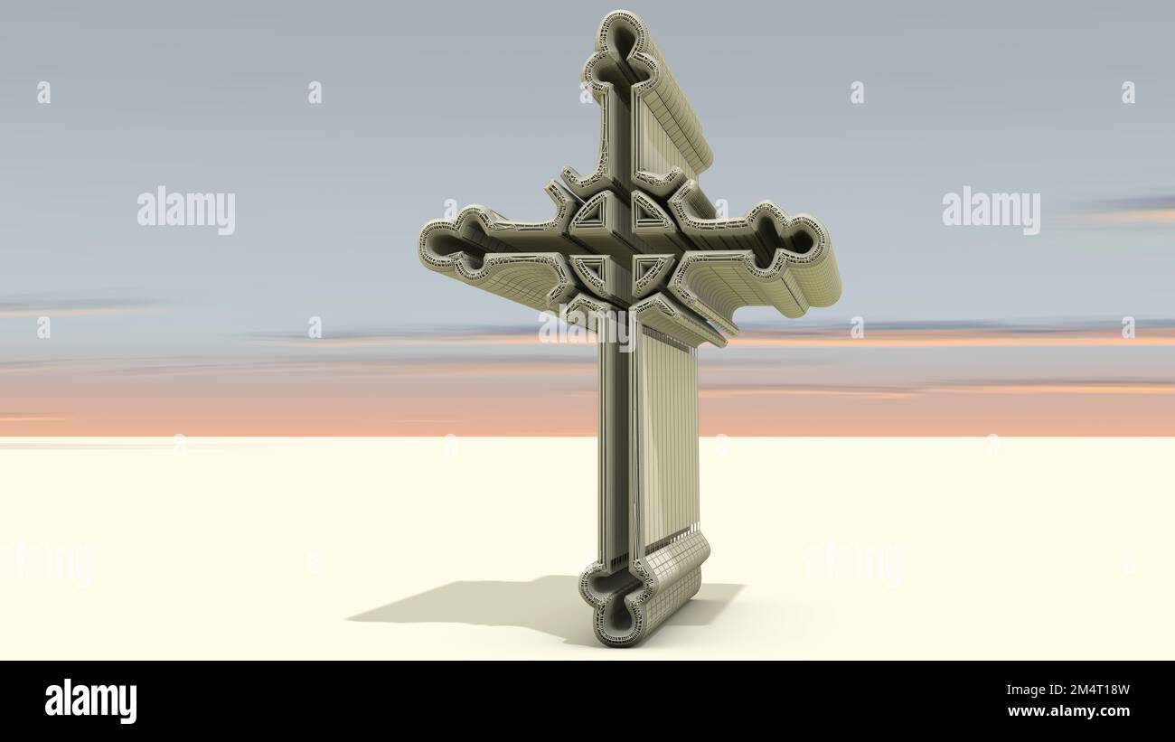 A 3D Illustrazione di una struttura architettonica basata su una Croce cristiana. Gli artisti, i progettisti e gli architetti devono vedere. Foto Stock