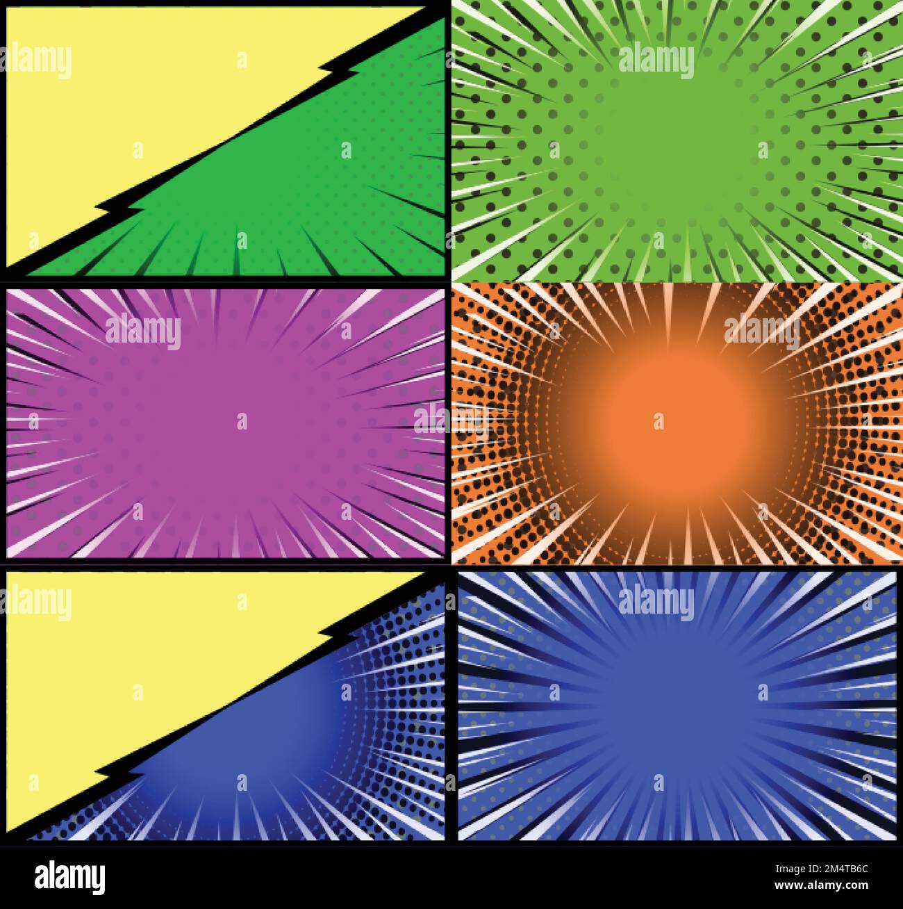 Fumetto cornici colorate sfondo con mezzitoni raggi radiali e punteggiato  effetti pop art stile Immagine e Vettoriale - Alamy