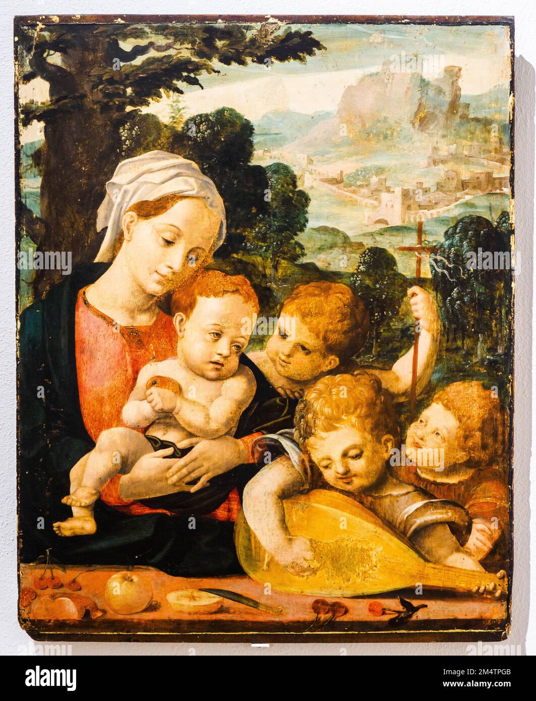 Madonna col Bambino e San Giovannino del pittore siciliano?, di Joos Van Cleve (16th ° secolo) - Museo regionale Agostino Pepoli - Trapani, Sicilia, Italia Foto Stock