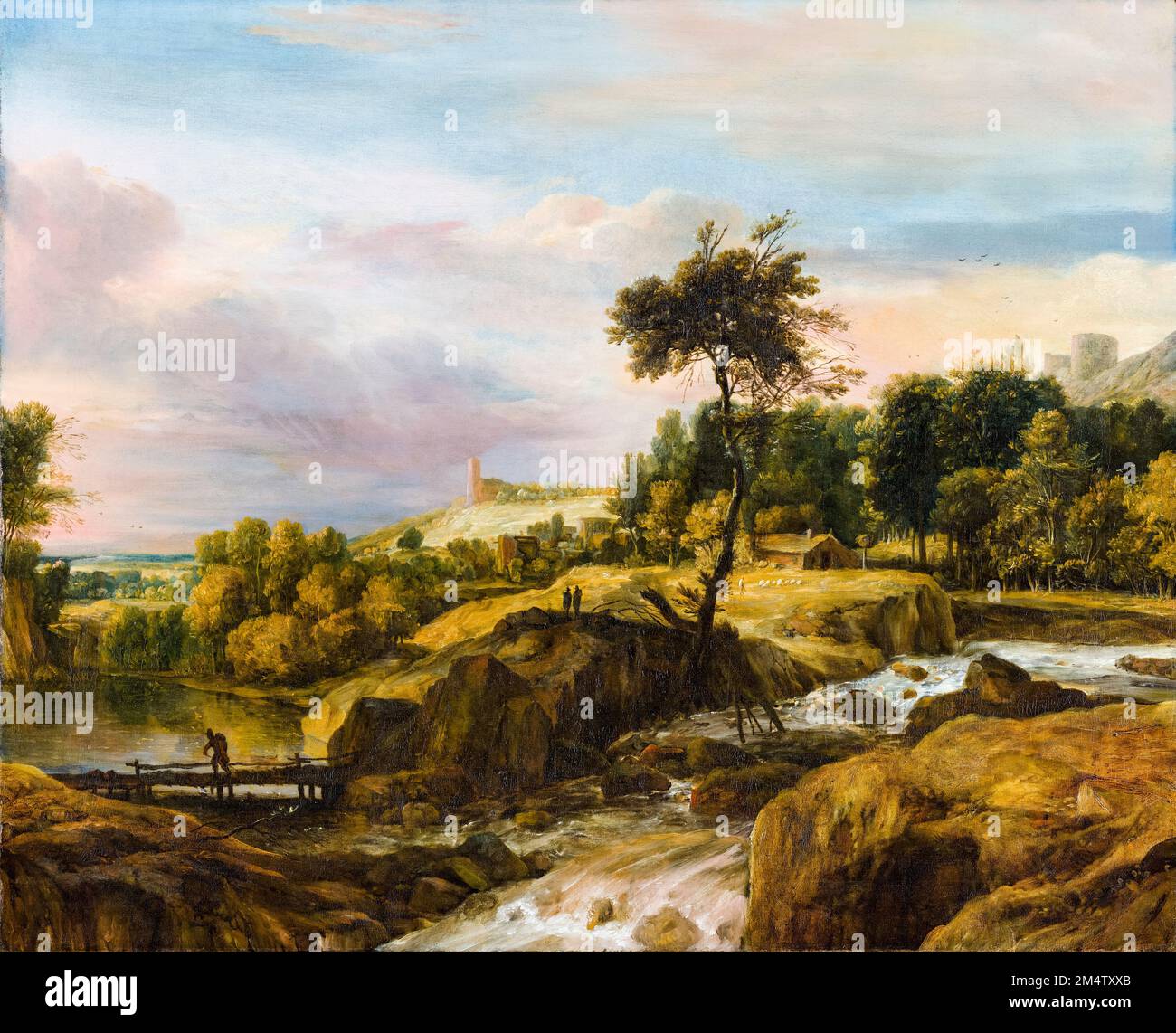 Dipinto Roelant Roghman, Paesaggio montano con cascata, olio su tela, 1660-1670 Foto Stock