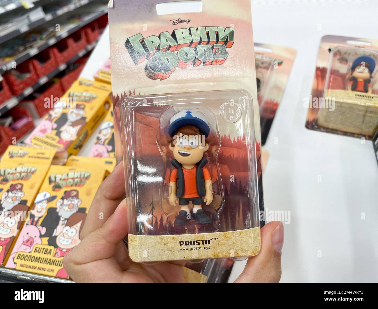 Tyumen, Russia-09 settembre 2022: Gravity Falls Toys è una serie televisiva animata di mistero americana creata da Alex Hirsch per Disney Chann Foto Stock
