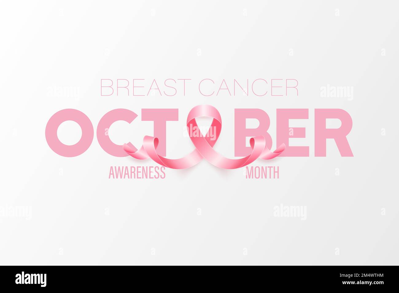 Ottobre. Banner cancro al seno, scheda, cartellino con nastro rosa realistico Vector 3D. Closeup simbolo mese di consapevolezza del cancro al seno. Cancro al seno mondiale Illustrazione Vettoriale