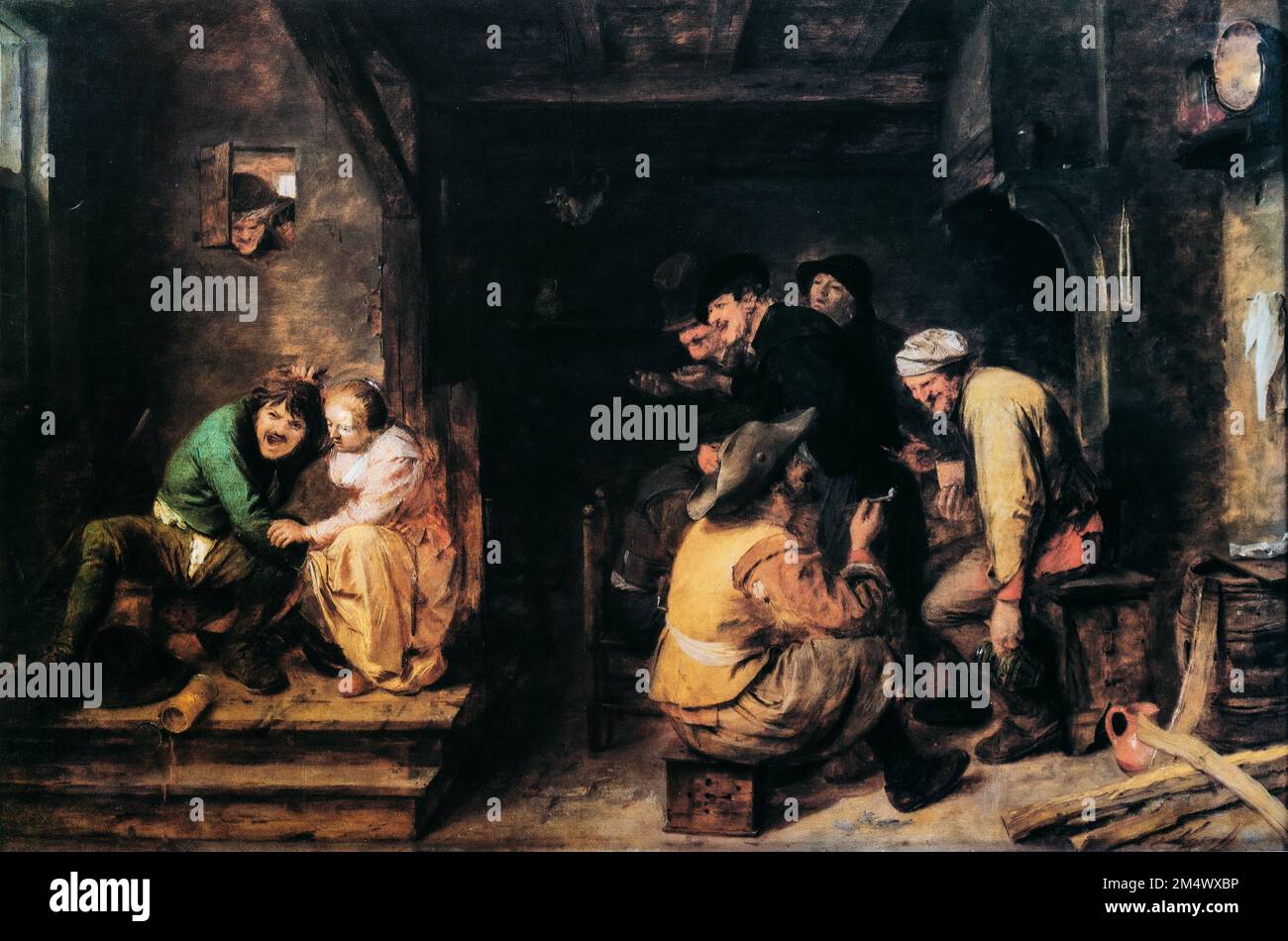 Adriaen Brouwer, Tavern Scene. Pittore fiammingo attivo nelle Fiandre e nella Repubblica olandese nella prima metà del 17th ° secolo. Brouwer è stato un importante innovatore Foto Stock