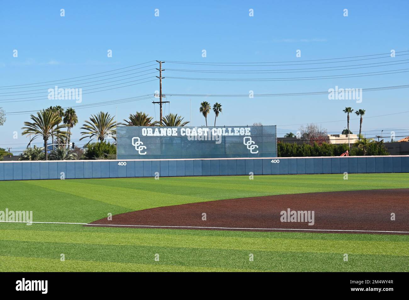 COSTA MESA, CALIFORNIA - 19 DEC 2022: Stadio di baseball dell'Orange Coast College, campo di baseball di Wendell Pickens, John Altobelli Park. Foto Stock