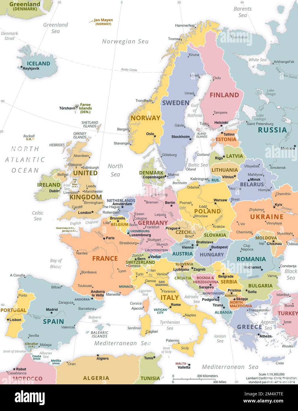 Mappa politica dell'Europa. Foto Stock