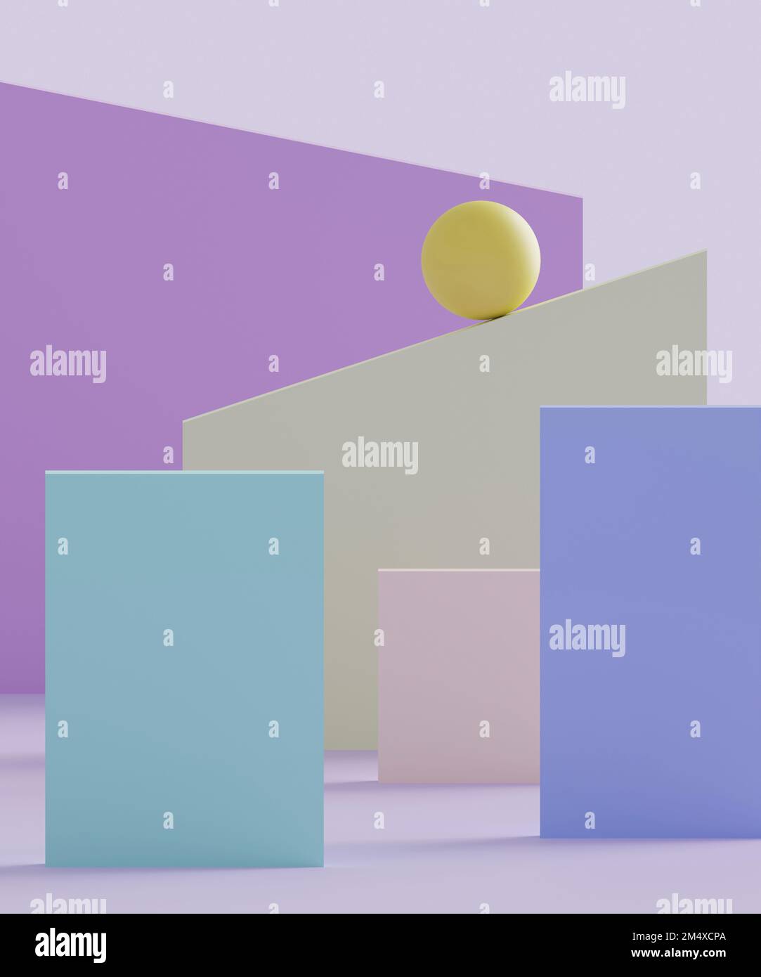 Rappresentazione tridimensionale di forme geometriche sferiche e colori pastello Foto Stock