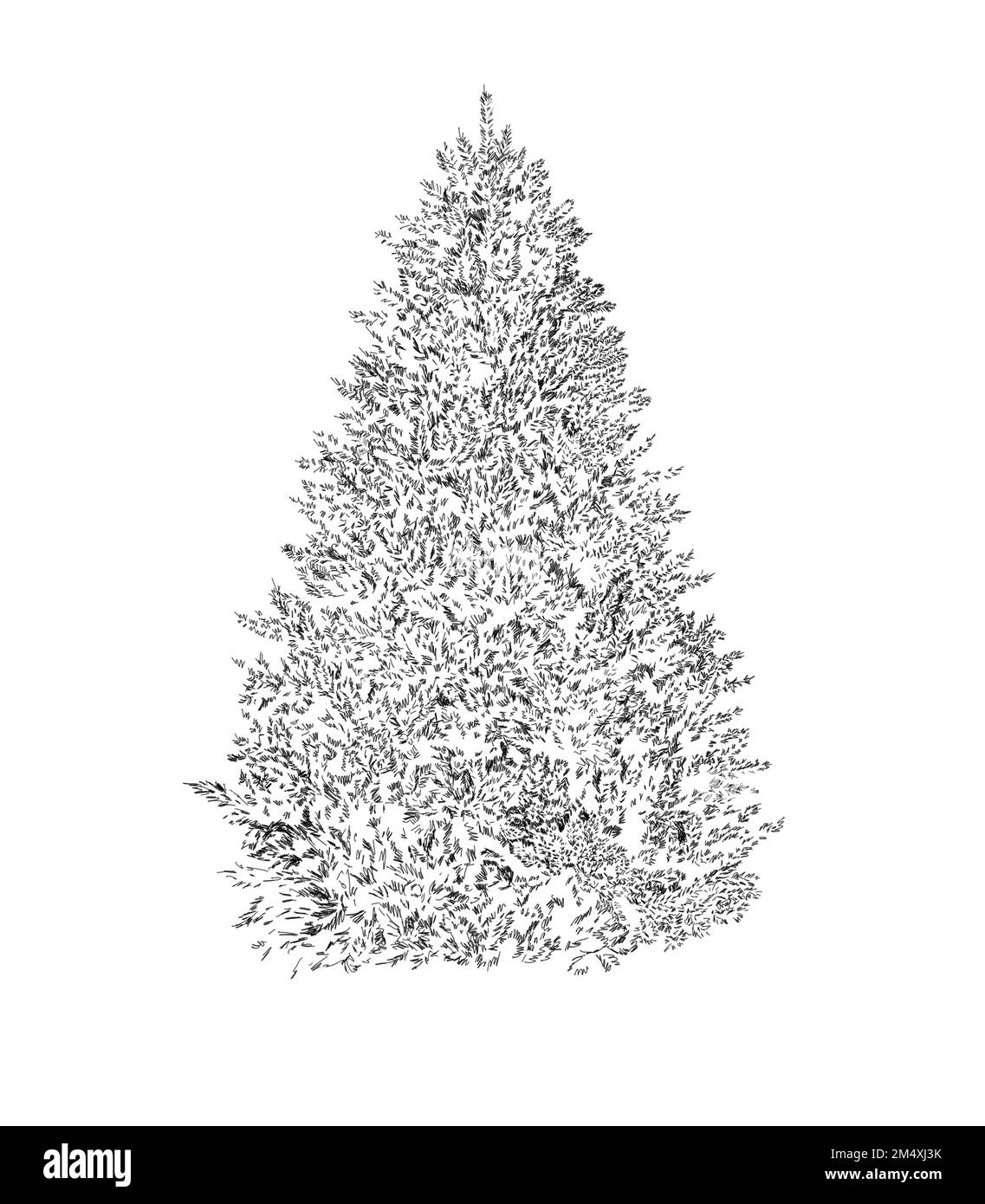 Bianco e nero singolo treline Natale disegno illustrato. Inverno e vacanza ispirato albero di Natale design. Isolato su sfondo bianco. Foto Stock