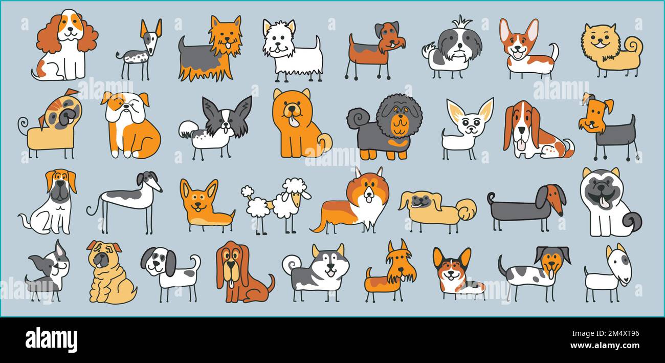 Modello di razza di molti cani diversi Illustrazione Vettoriale