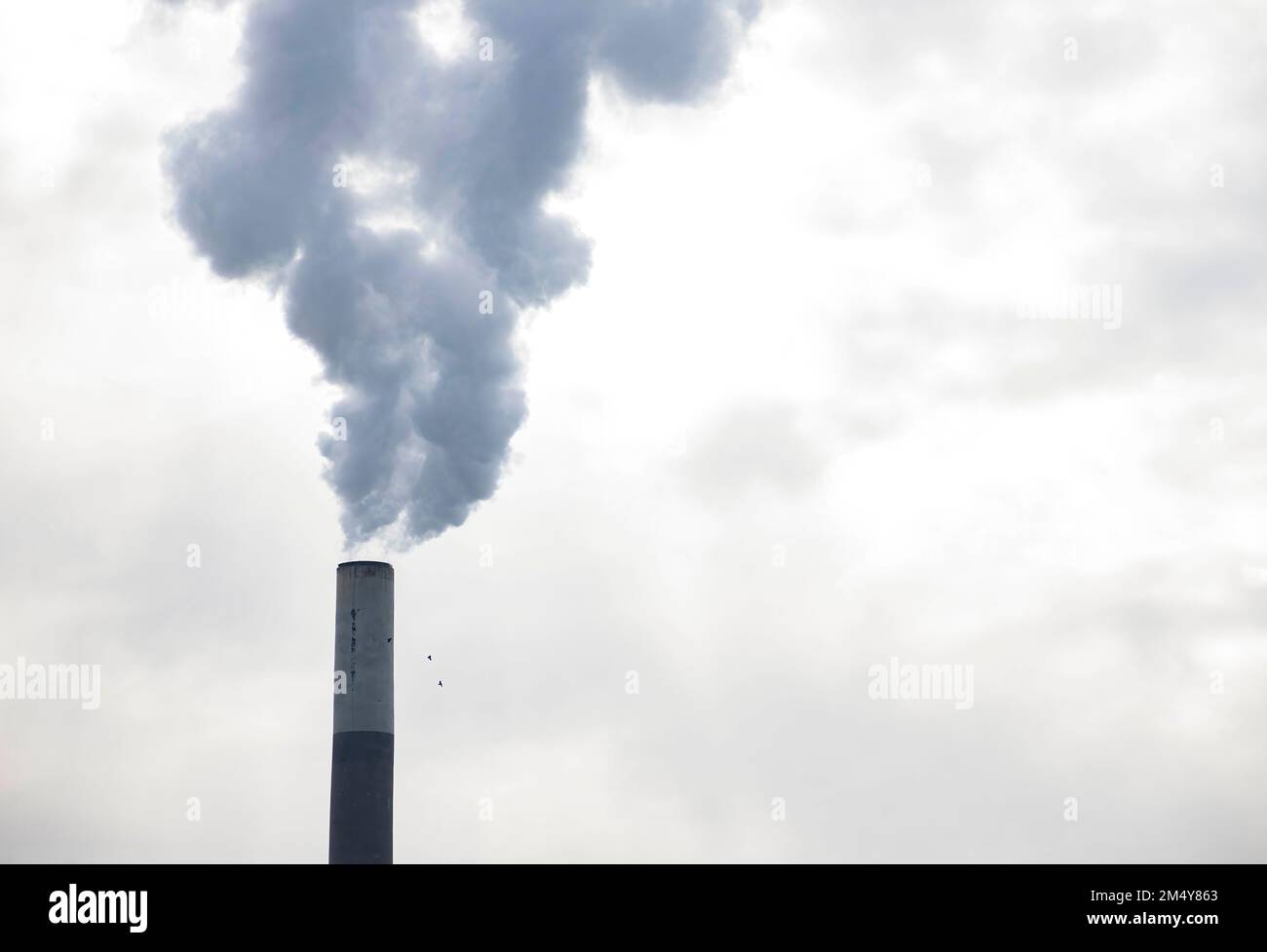 Camino industriale, centrale termica, inquinamento dell'aria, torre di raffreddamento a vapore a Graz, nella regione della Stiria, Austria. Foto Stock