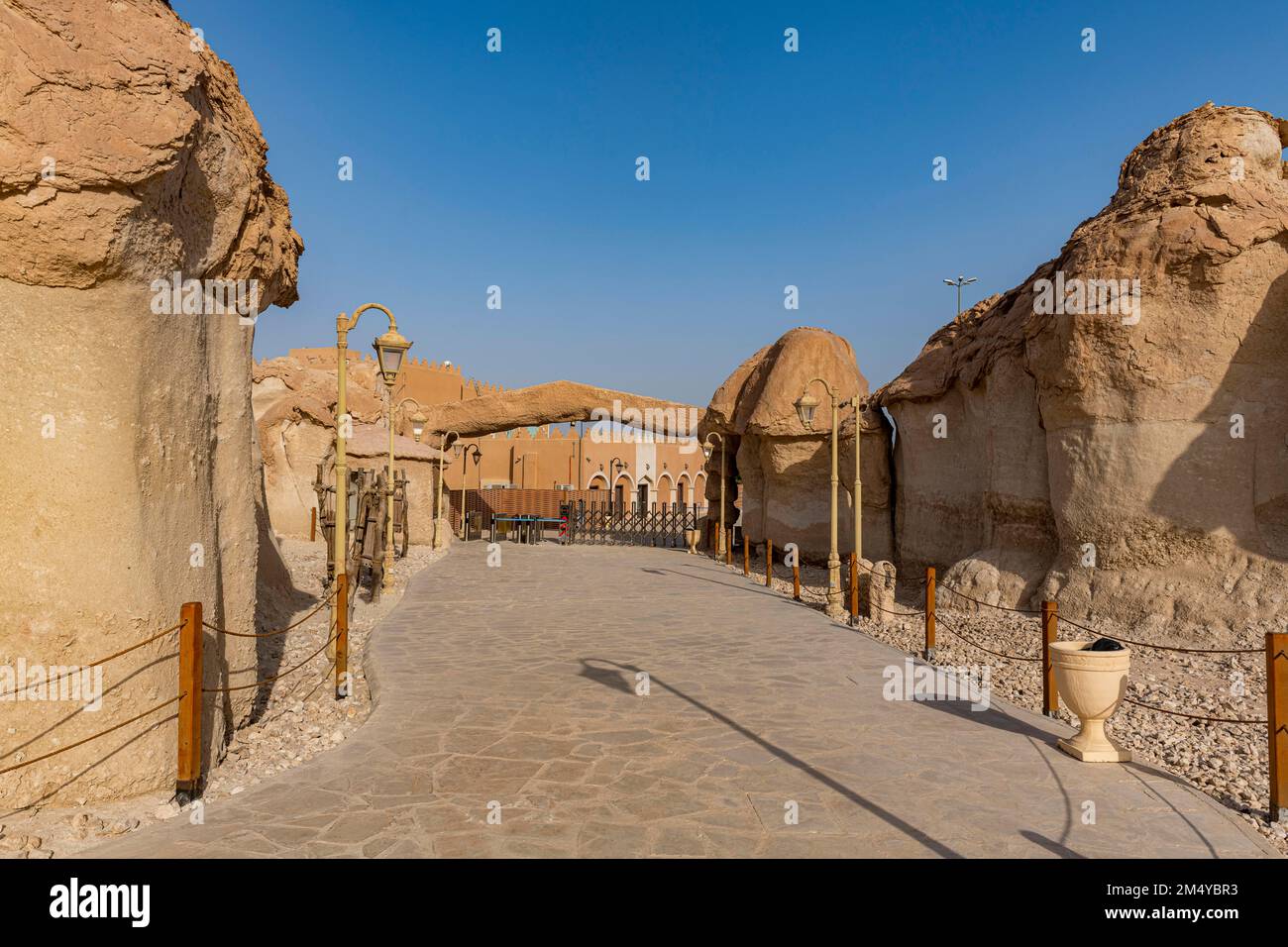 Ingresso al monte al Qarah, oasi di al Ahsa, sito patrimonio dell'umanità dell'UNESCO, Hofuf, Regno dell'Arabia Saudita Foto Stock