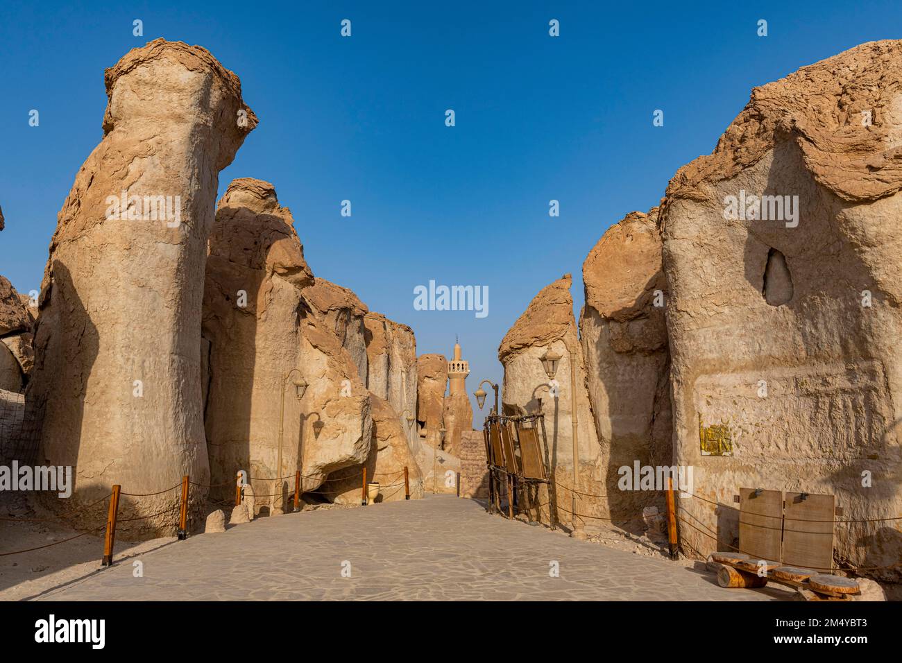 Ingresso al monte al Qarah, oasi di al Ahsa, sito patrimonio dell'umanità dell'UNESCO, Hofuf, Regno dell'Arabia Saudita Foto Stock