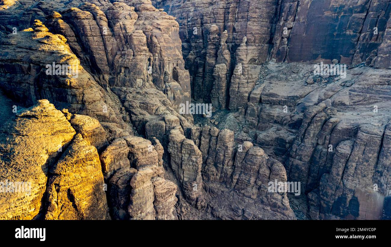 Antenna di un canyon di sanstone, al Ula, Regno dell'Arabia Saudita Foto Stock