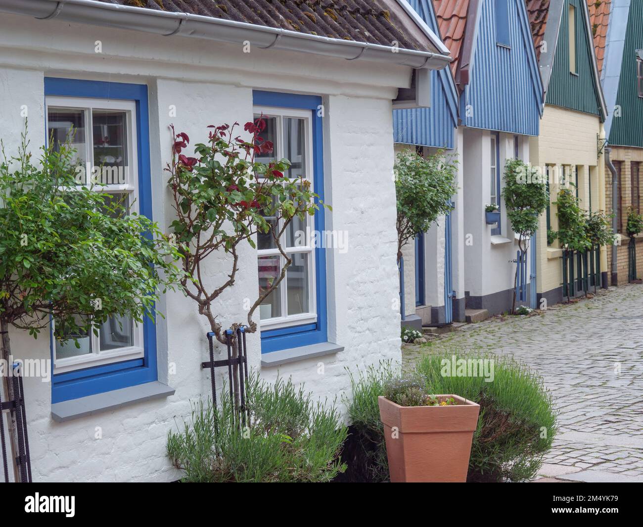 L'esterno di una casa in pietra d'epoca in Schleswig-Holstein, Germania Foto Stock
