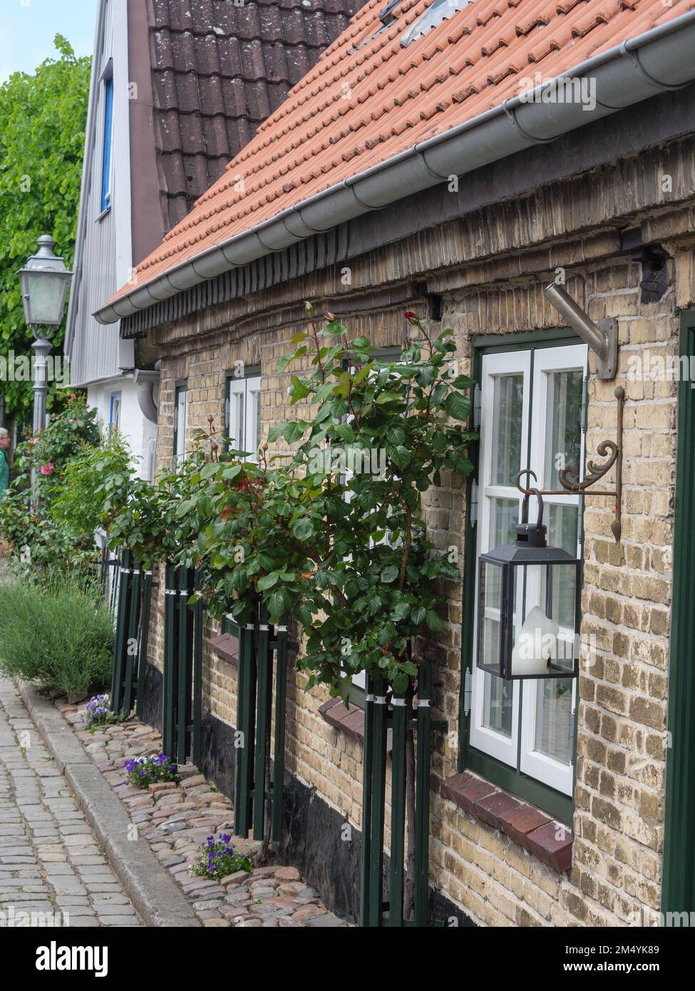 Un'immagine verticale dell'esterno di una casa in pietra d'epoca in Schleswig-Holstein, Germania Foto Stock