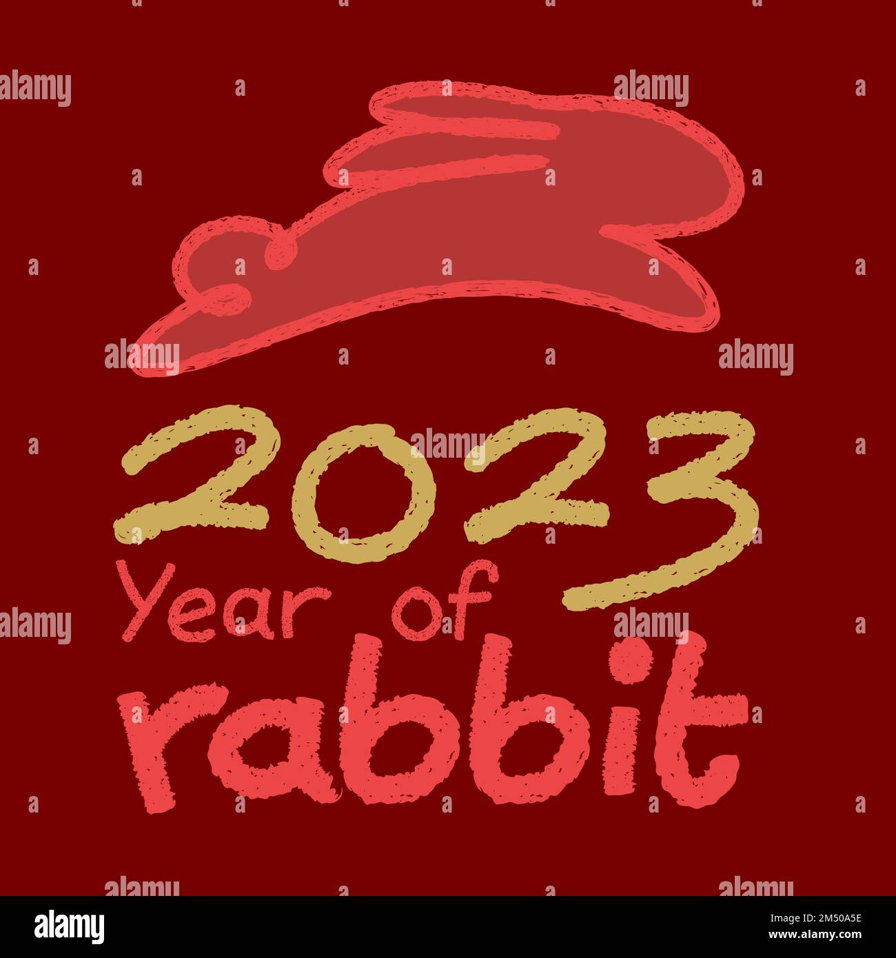 2023 anno di coniglio scritta a mano pennello texture rustico stile illustrazione vettore con silhouette forma di coniglio Illustrazione Vettoriale