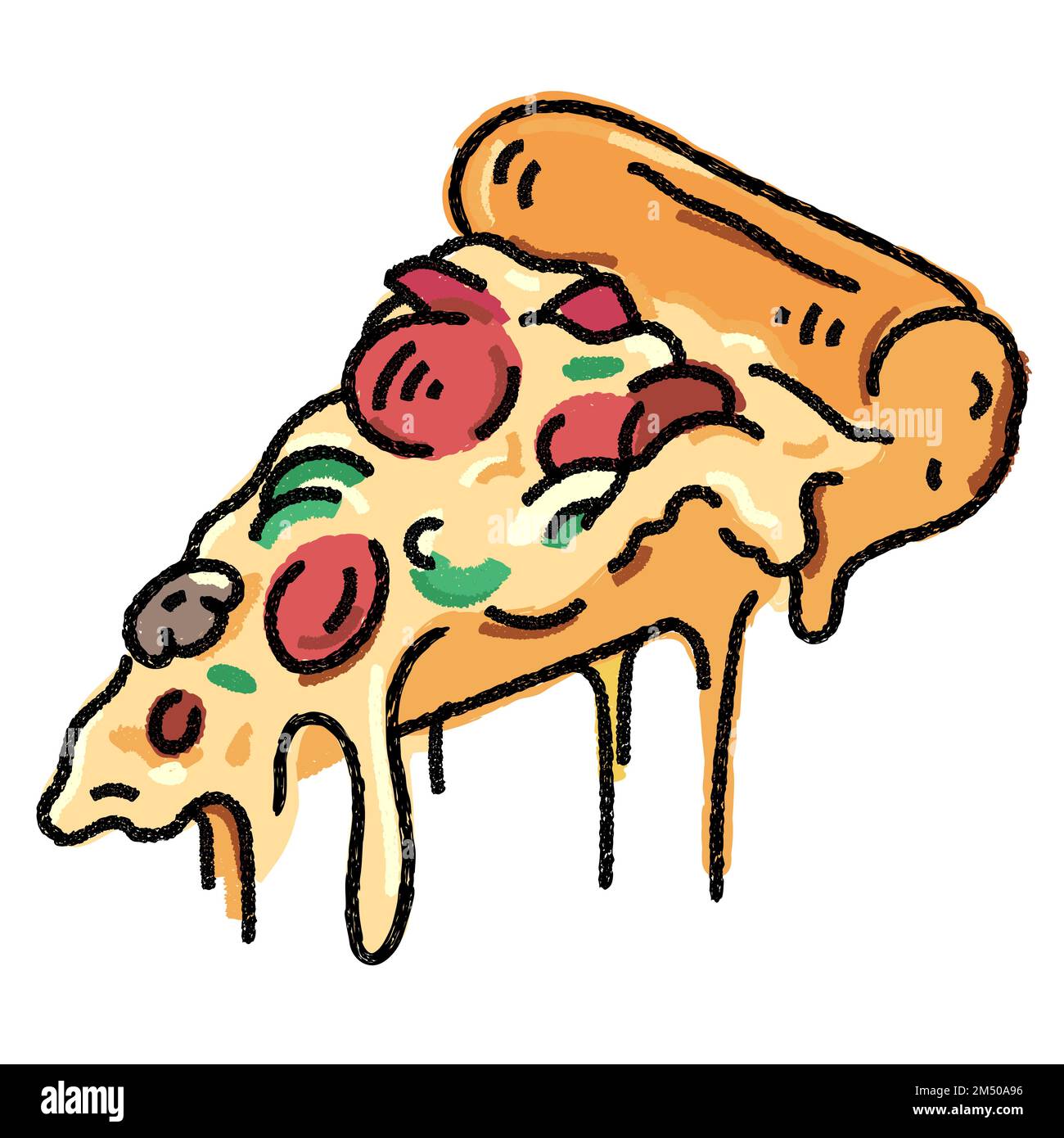 illustrazione vettoriale a linee colorate a fette per pizza per decorazione, documento, presentazione, sito web, web, app mobile, stampa, banner, logo, poster, Illustrazione Vettoriale