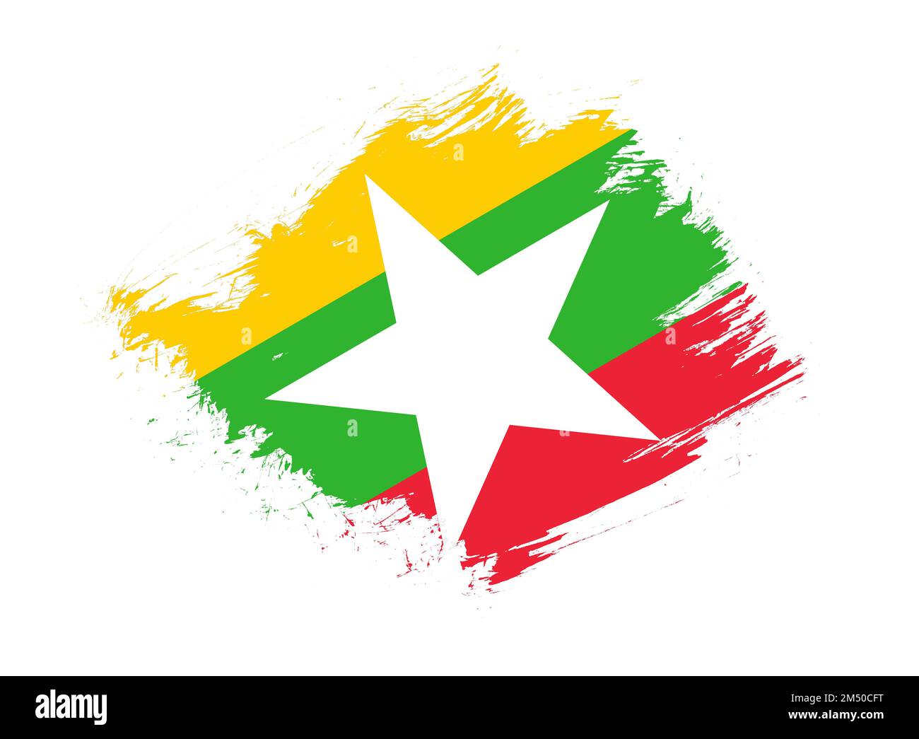 Bandiera di Myanmar con effetto di texture astratto pennello su sfondo bianco Foto Stock