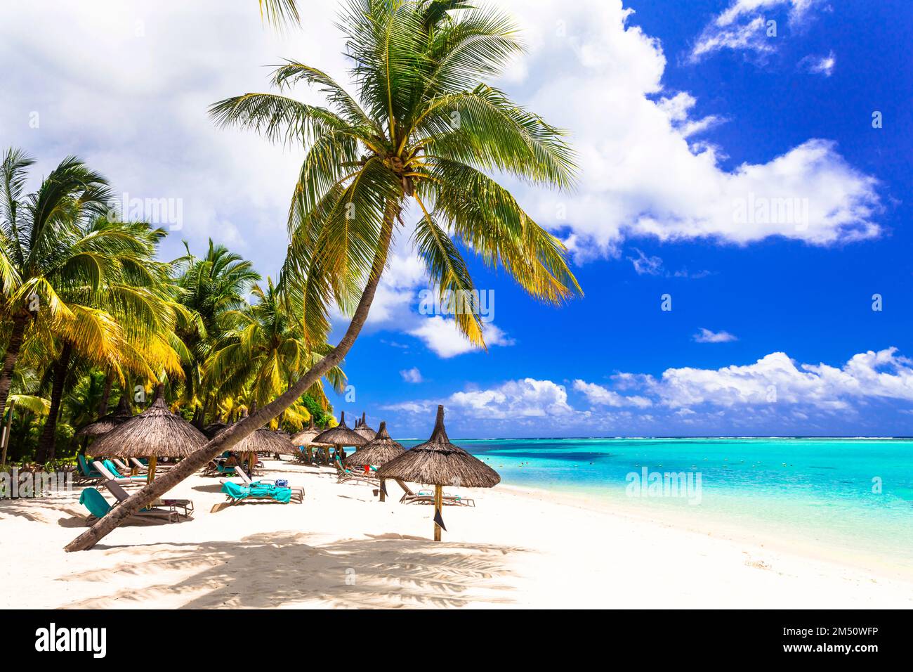 Migliori destinazioni tropicali - isola Mauritius con perfette spiagge di sabbia bianca. Le Morne Foto Stock