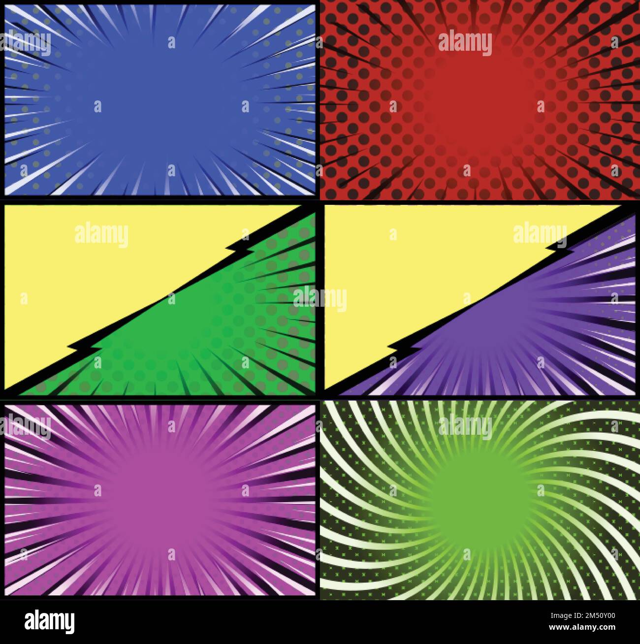 Fumetto cornici colorate sfondo con mezzitoni raggi radiali e punteggiato  effetti pop art stile Immagine e Vettoriale - Alamy