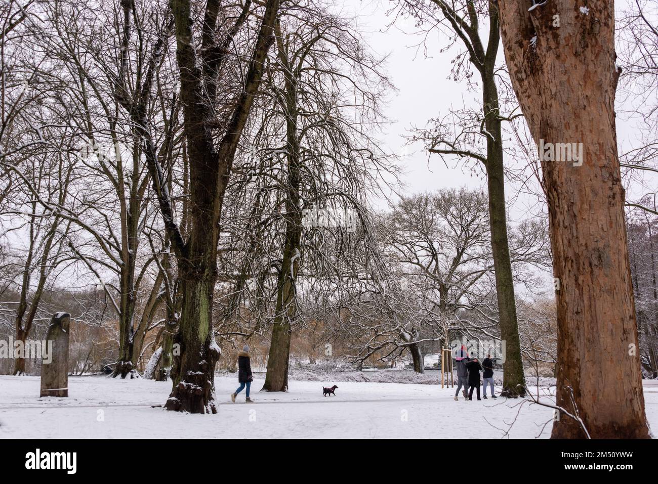 Spaziergänger im Schrevenpark a Kiel im Winter nach einem Schneefall Foto Stock