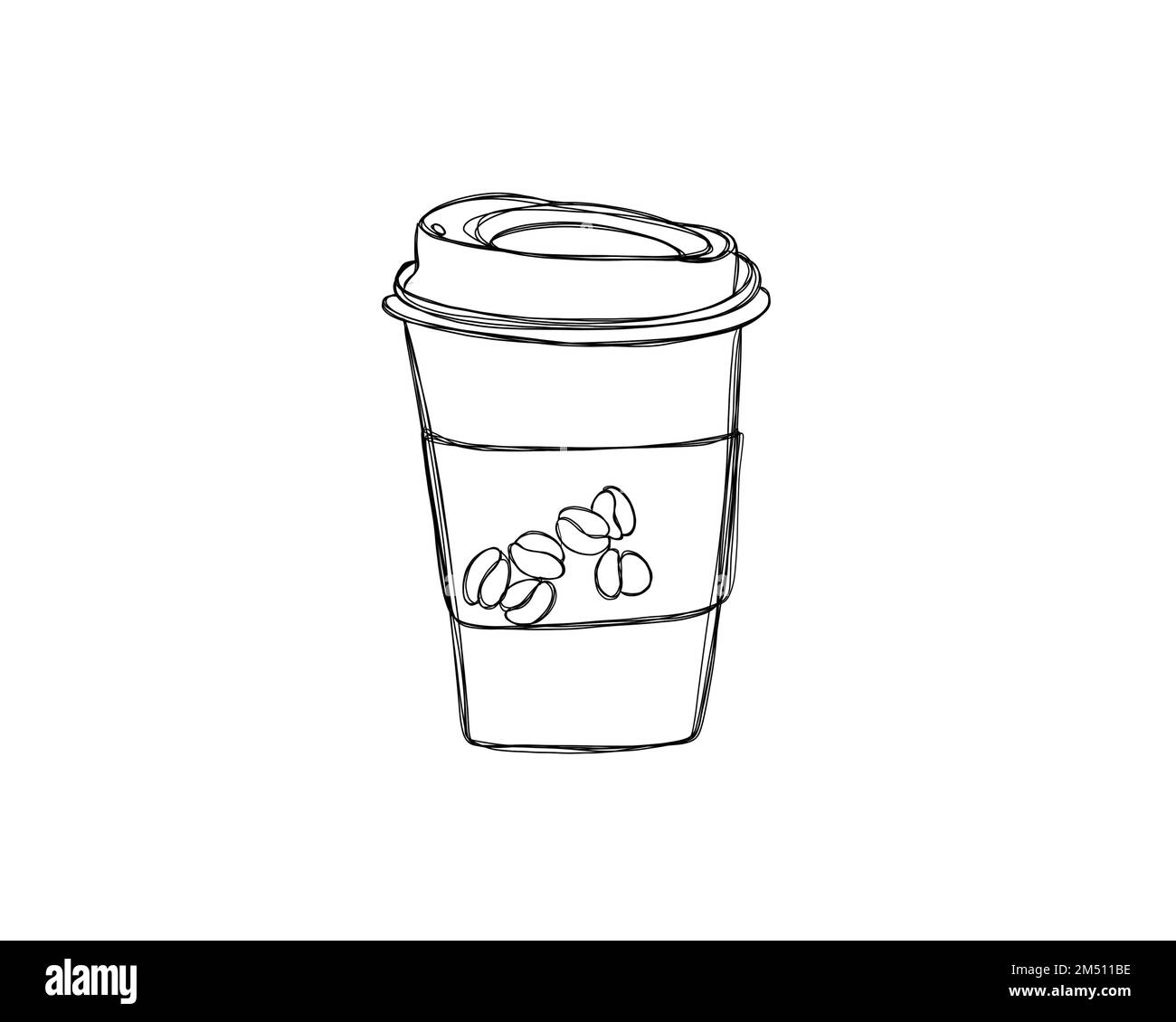 Illustrazione grafica in linea caffè a mano libera da portare via - spaghetti tazze da caffè da asporto Foto Stock