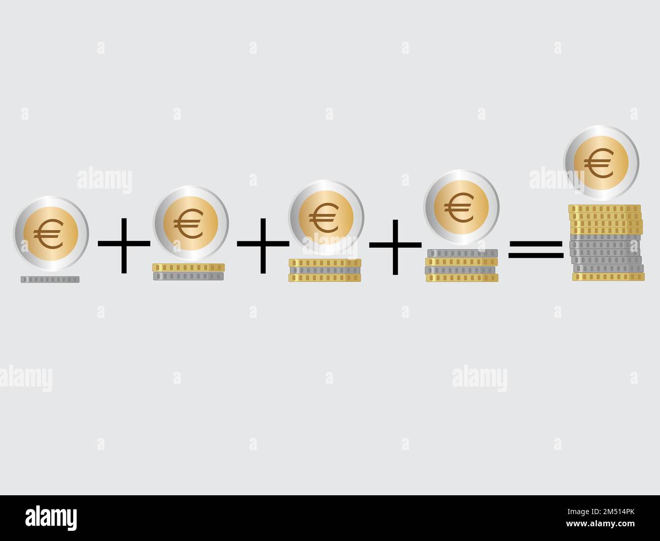Somma aritmetica delle monete in euro Illustrazione Vettoriale