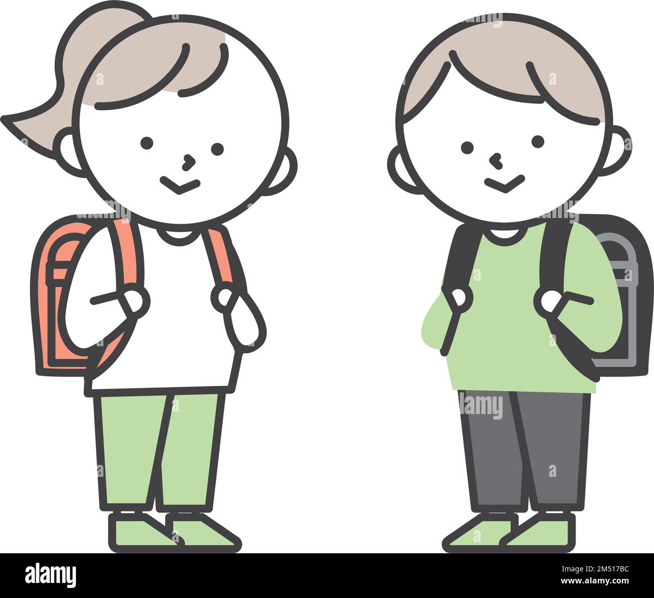 Ragazzi e ragazze studenti delle scuole elementari che trasportano borse scolastiche. Illustrazione Vettoriale