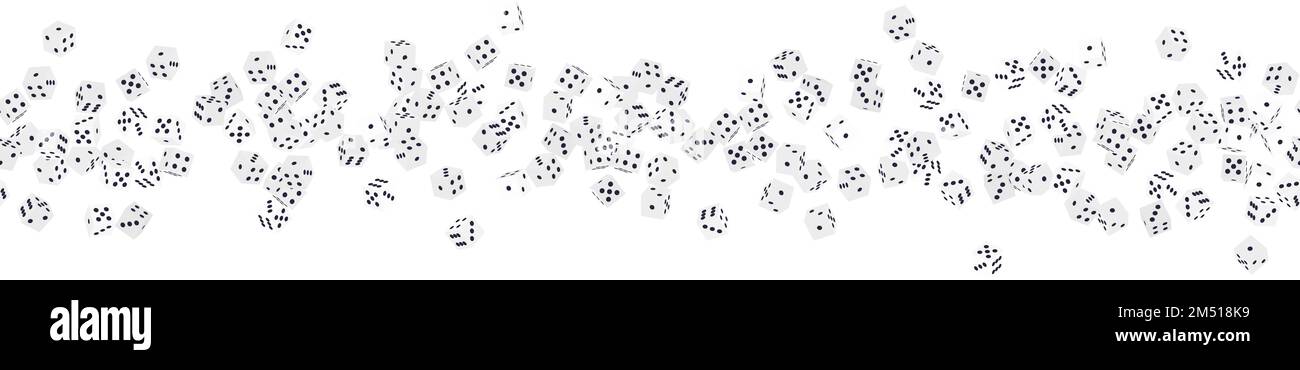 Dadi gioco d'azzardo. Modello senza cuciture di cubi bianchi isometrici realistici con punto nero isolato sul bianco. Oggetto per giocare in casinò, dadi per Illustrazione Vettoriale