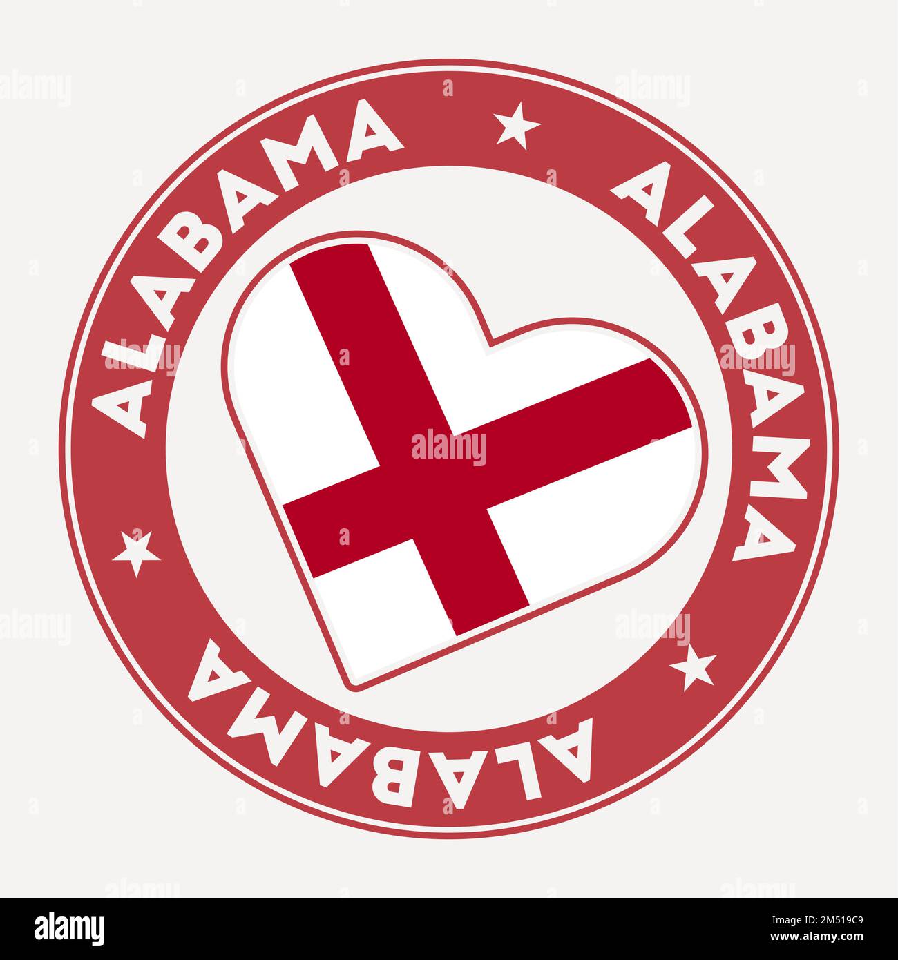 Distintivo della bandiera dell'Alabama Heart. Dall'Alabama con il logo Love. Sostenere il timbro della bandiera degli Stati Uniti. Illustrazione vettoriale. Illustrazione Vettoriale