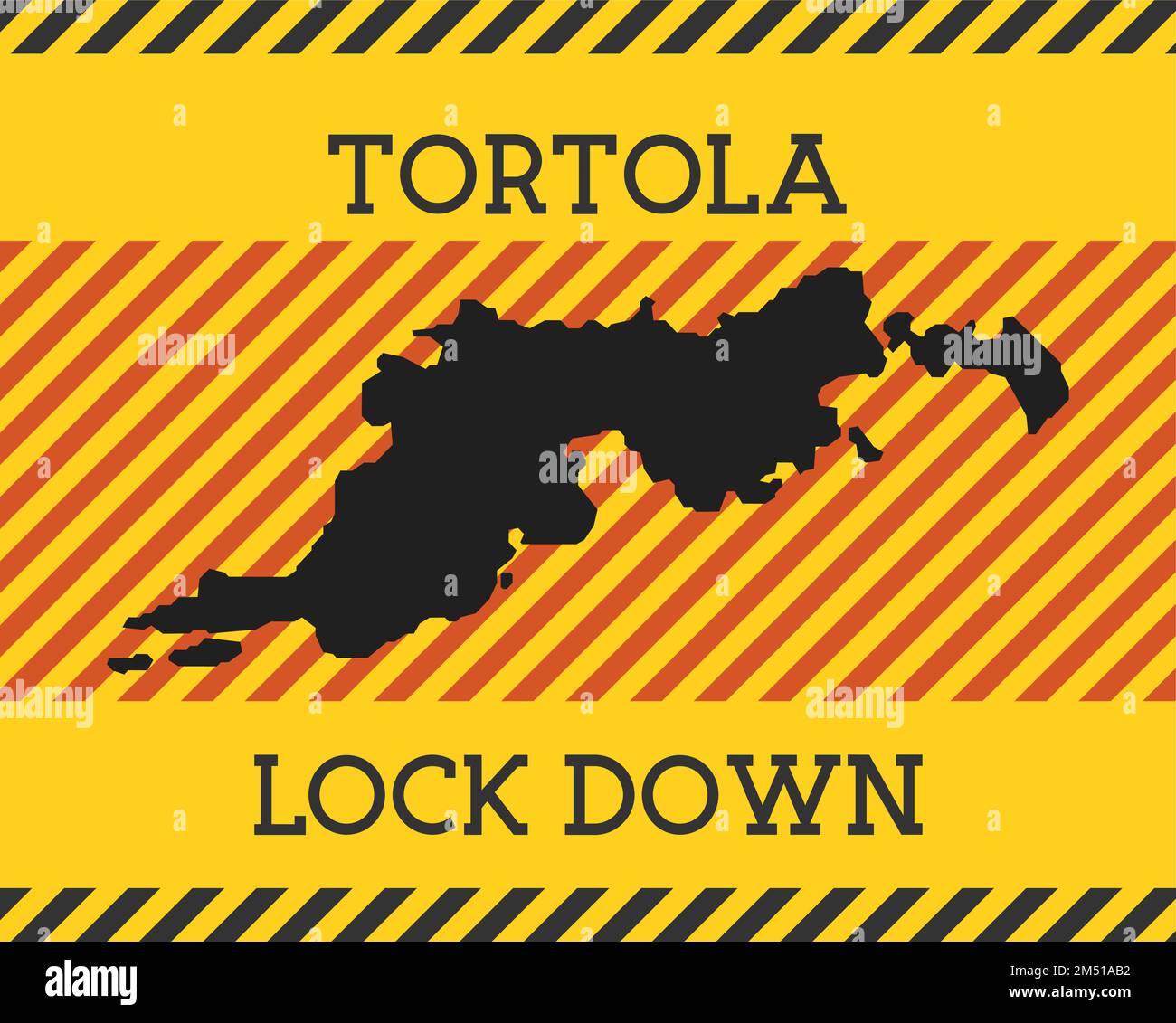 Cartello di chiusura Tortola. Icona gialla di pericolo pandemico dell'isola. Illustrazione vettoriale. Illustrazione Vettoriale