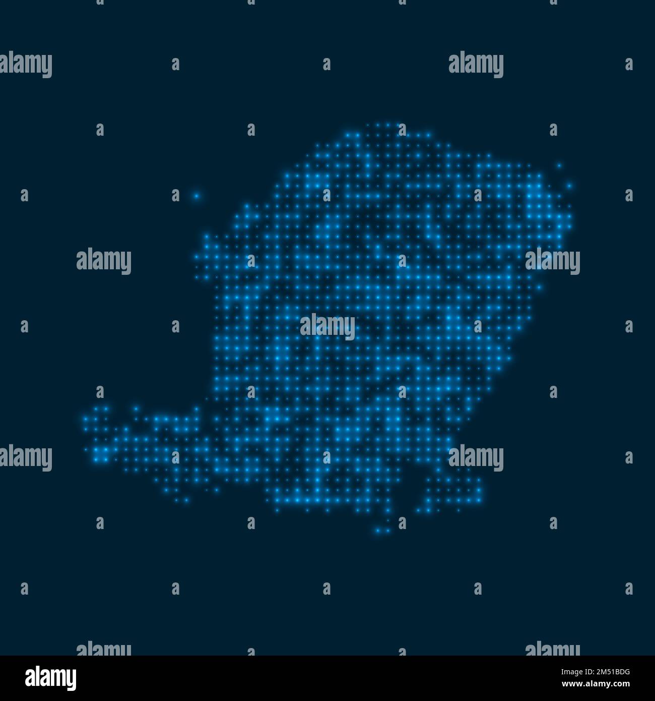 Mappa luminosa punteggiata di Lombok. Forma dell'isola con bulbi blu luminosi. Illustrazione vettoriale. Illustrazione Vettoriale