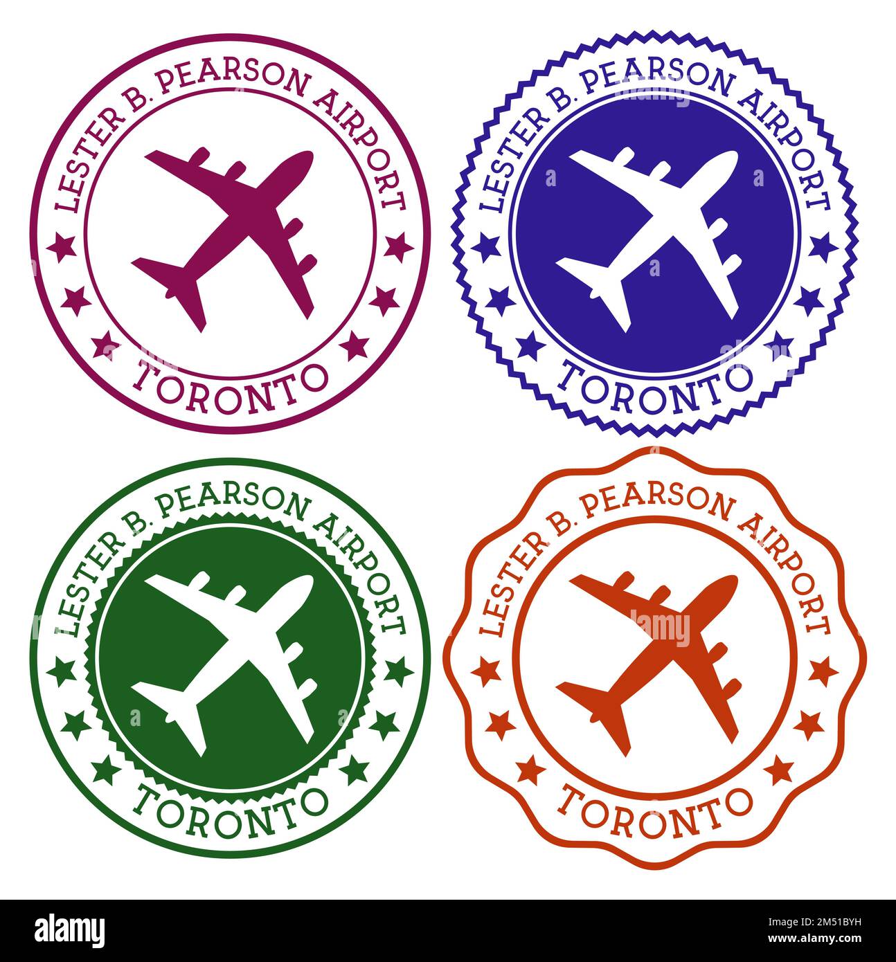 Aeroporto Lester B. Pearson di Toronto. Logo dell'aeroporto di Toronto. Timbri piatti nella tavolozza dei colori dei materiali. Illustrazione vettoriale. Illustrazione Vettoriale