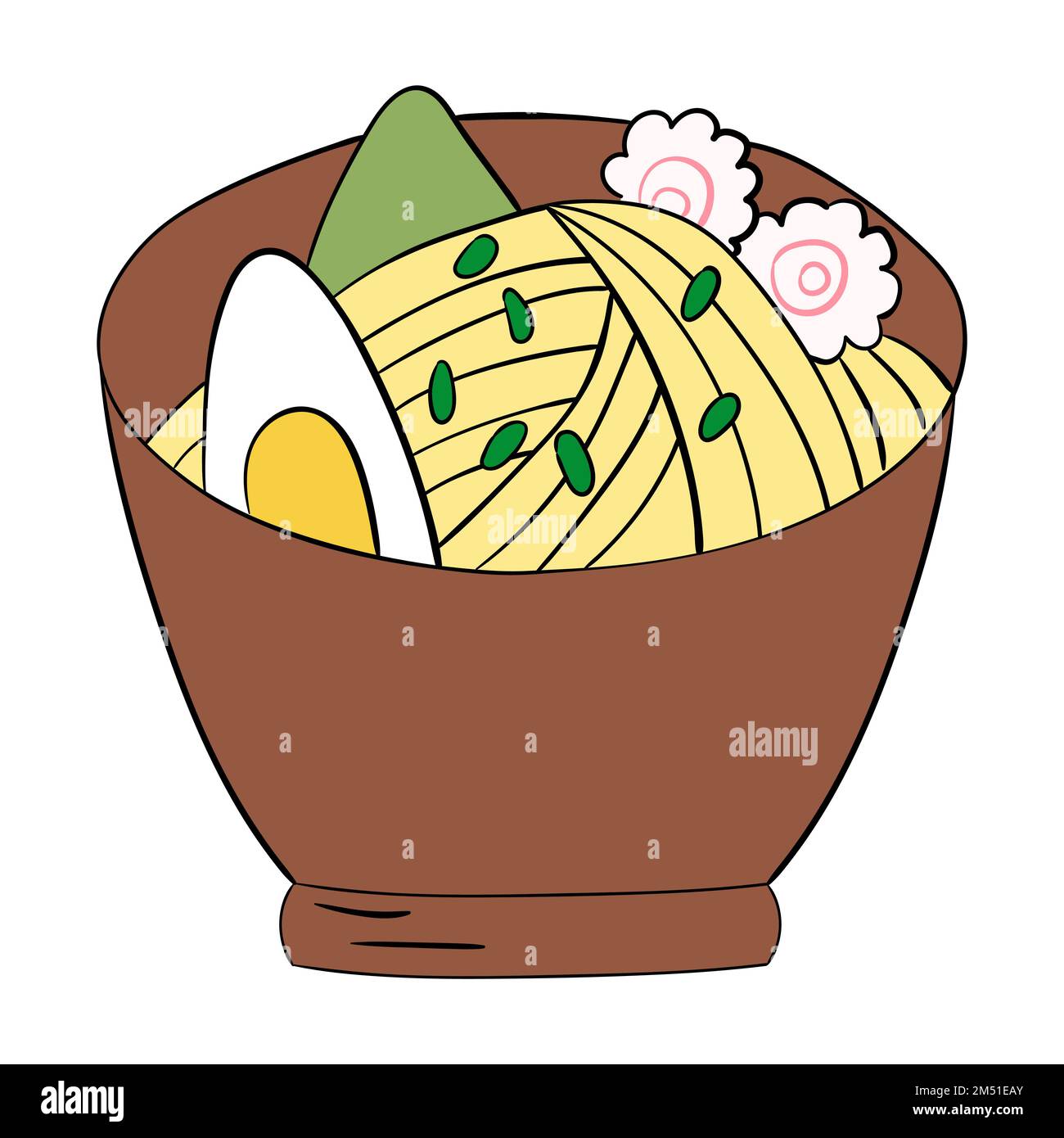 Spaghetti ramen con uova e verdure. Illustrazione vettoriale. Illustrazione Vettoriale