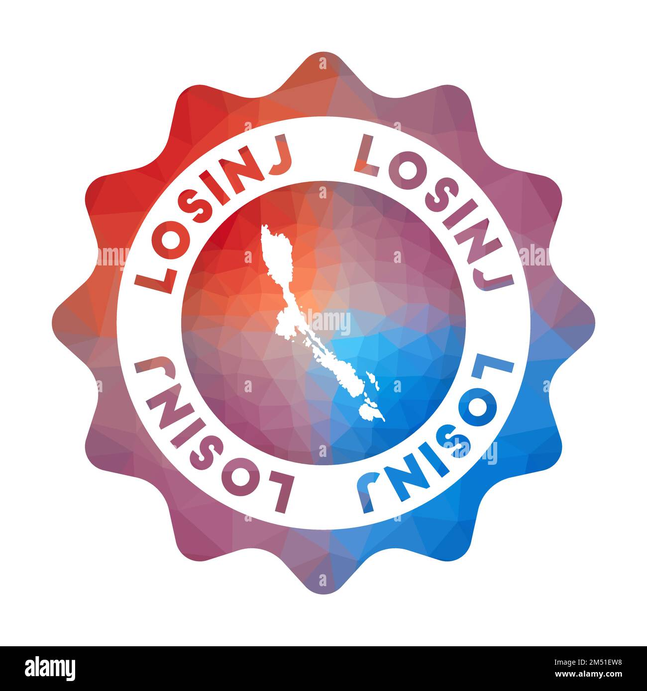 Logo Losinj basso in poliestere. Colorato logo di viaggio gradiente dell'isola in stile geometrico. Illustrazione Vettoriale
