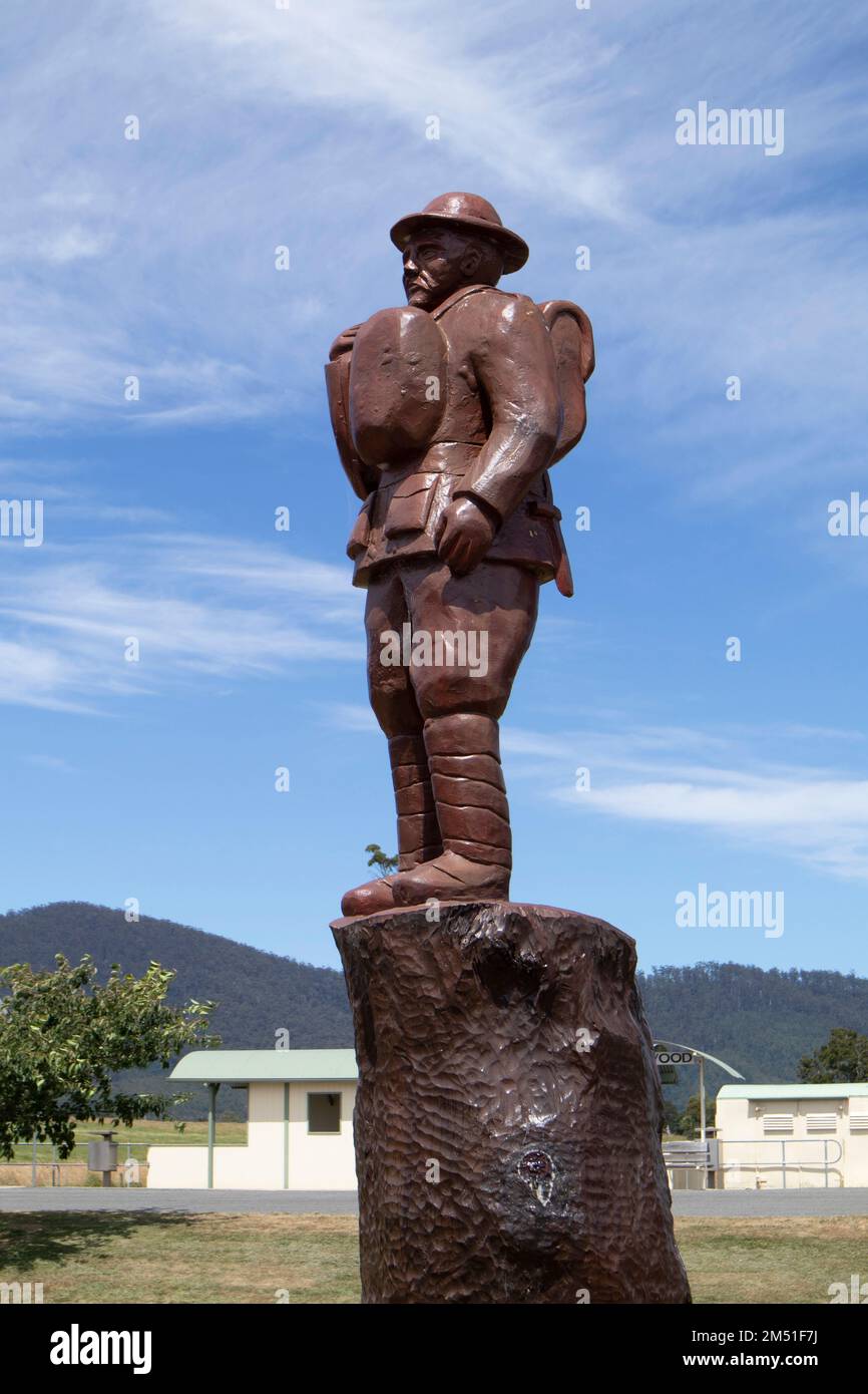 Legerwood Memorial Trees, piantato nel 1918, a Legerwood in Tasmania. Raffigurazione di WW 1 immagini, in memoria dei soldati caduti precedentemente Ringarooma. Foto Stock