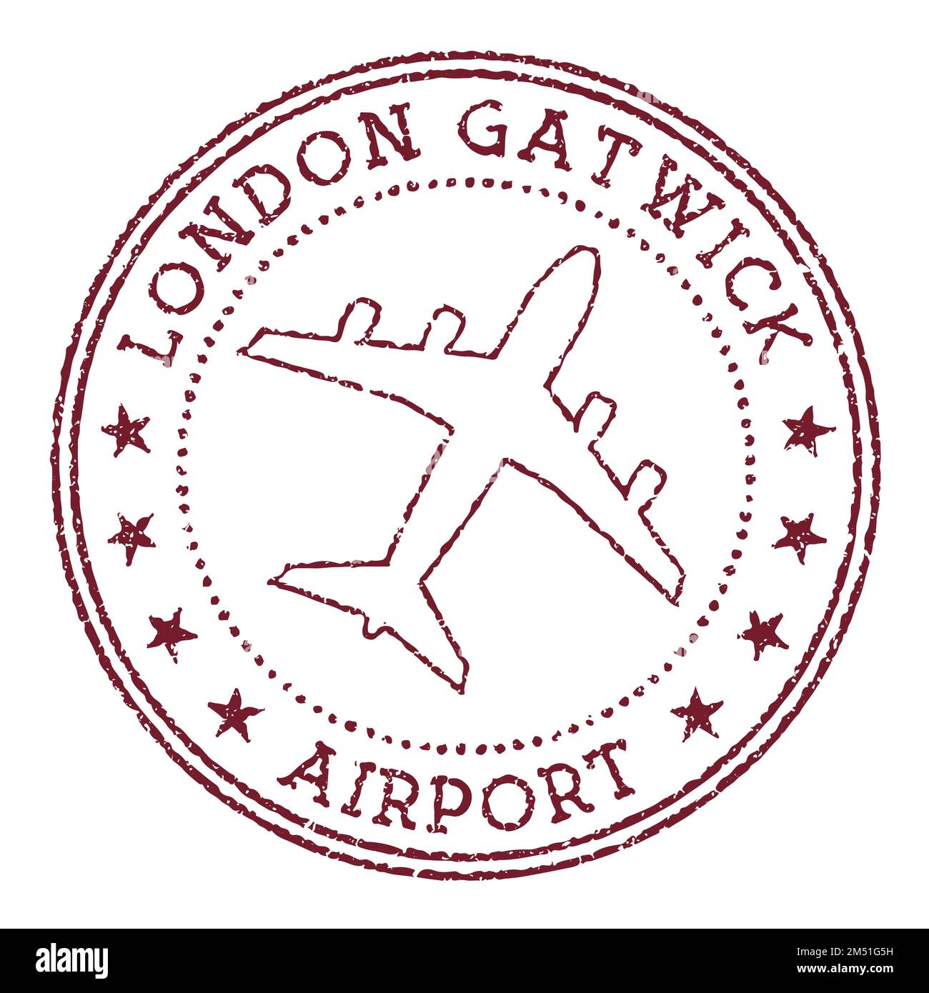 Francobollo dell'aeroporto Gatwick di Londra. Logo rotondo dell'aeroporto di Londra. Illustrazione vettoriale. Illustrazione Vettoriale