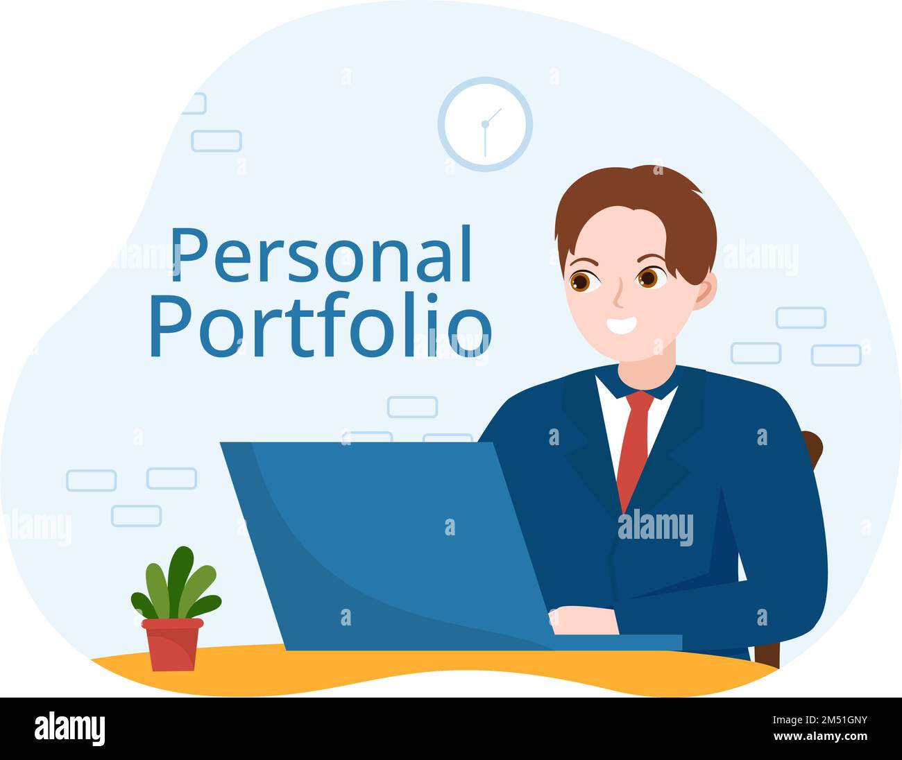 Portafoglio personale con dati di profilo, curriculum o auto miglioramento per attirare clienti e datori di lavoro in Cartoon piano modelli disegnati a mano Illustrazione Illustrazione Vettoriale