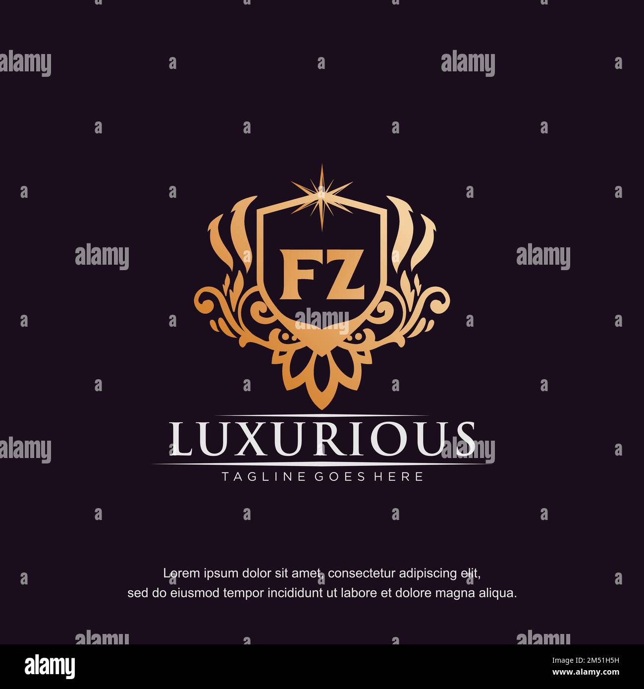 FZ lettera iniziale lusso ornamento oro monogramma logo modello vettore. Illustrazione Vettoriale