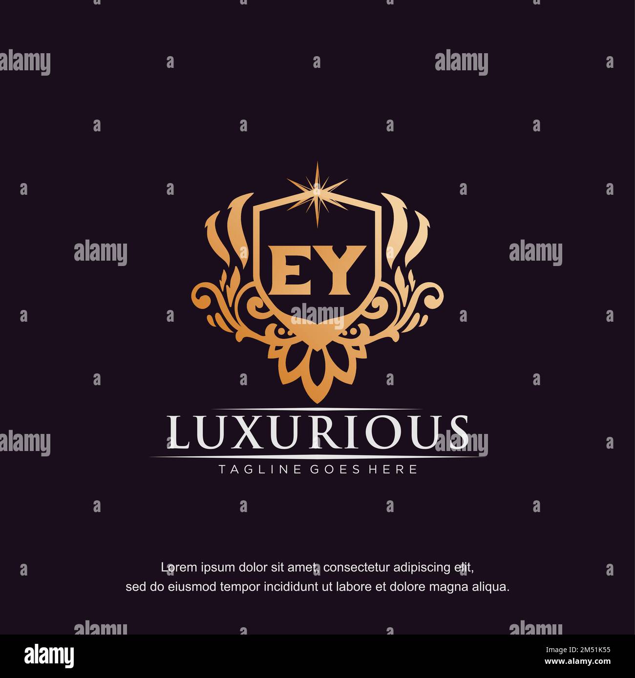 EY lettera iniziale lusso ornamento oro monogramma logo modello vettore. Illustrazione Vettoriale