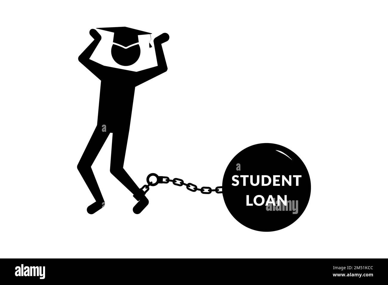 Icona studente annegando incatenato con il debito di prestito studente. Illustrazione vettoriale Illustrazione Vettoriale