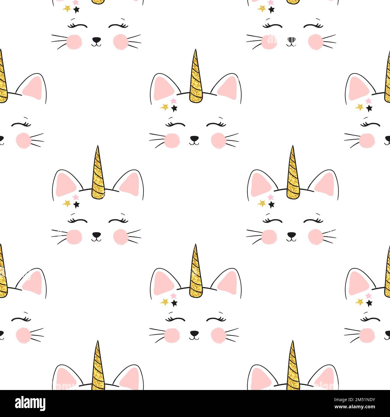 Perfetto motivo unicorno gatto carino per il design dei bambini. Illustrazione Vettoriale