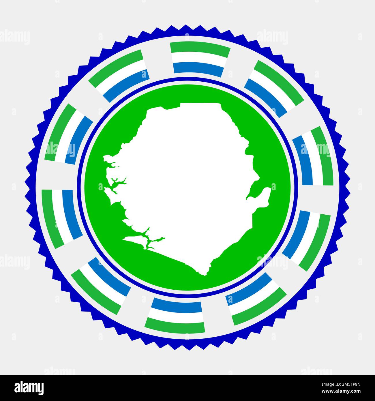 Bollo piatto della Sierra Leone. Logo rotondo con mappa e bandiera della Sierra Leone. Illustrazione vettoriale. Illustrazione Vettoriale